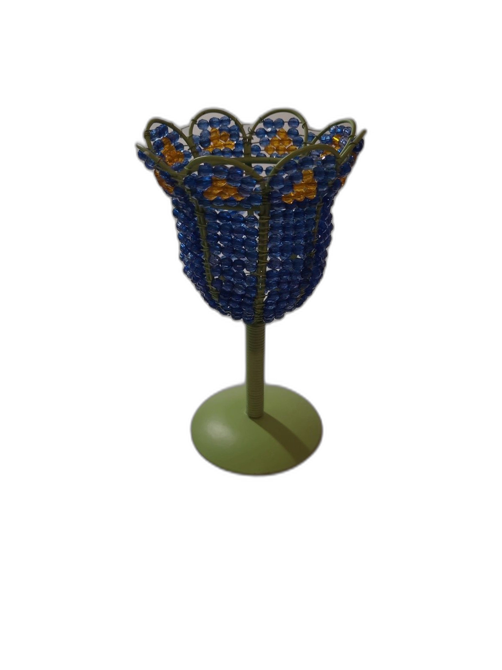 Vintage‑Style Beaded Wire Tulip Candle Holder – Floral Metal Décor